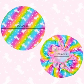 Shower Cap for Kids, 3 Pcs Cute Rainbow Hair Cap for Girls, Wide Elastic Band, Plastic Reusable Waterproof Toddler Bath Cap, Large for Women (Unicorn)