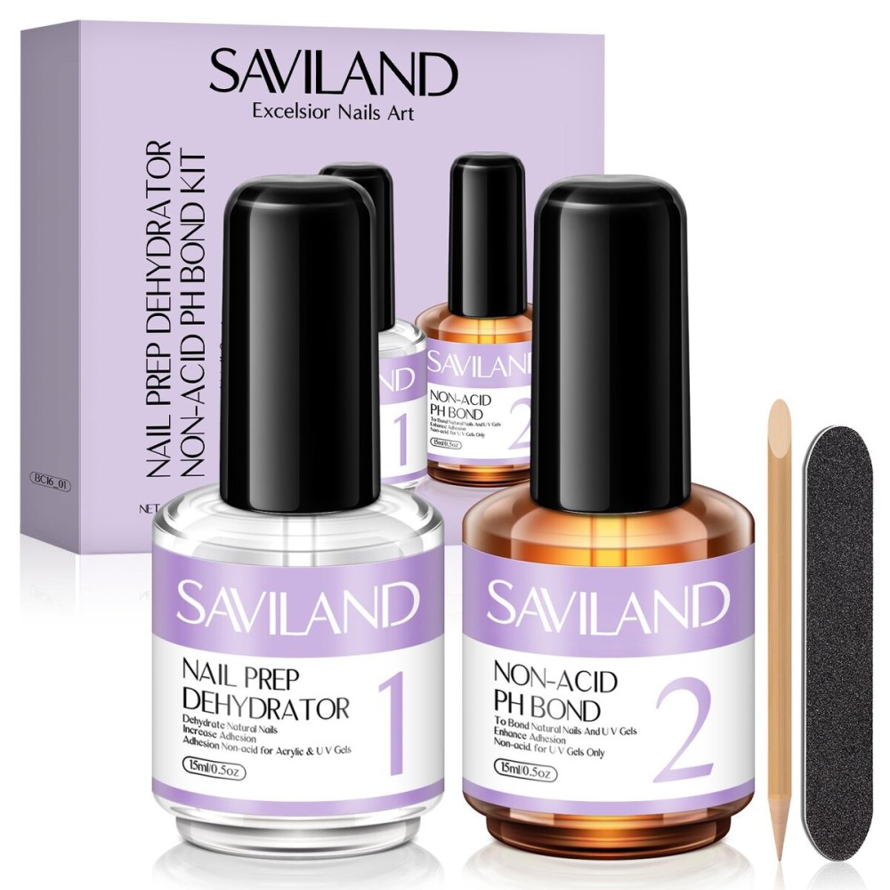 SAVILAND Nail Dehydrator and Primer: Acid-Free Natural Nail Dehydrator and Nail Primer & Protein Bonding Acrylic Nail Kit Gel Nail Polish Superior Bonding Acrylic Nail Supplies Profession Salons SAVILAND Nail Dehydrator and Primer: Acid-Free Natural Nail Dehydrator and Nail Primer & Protein Bonding Acrylic Nail Kit Gel Nail Polish Superior Bonding Acrylic Nail Supplies Profession Salons