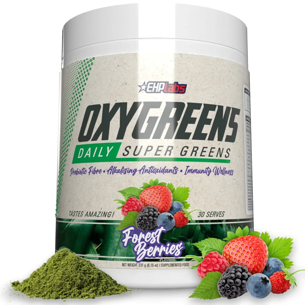 EHP Labs OxyGreens Super Greens Powder - Daily Greens & Superfood Supplement with Spirulina, Chlorella, Prebiotics, Digestive Enzymes, Antioxidants - 30 Servings (Forest Berries) EHP Labs OxyGreens Super Greens Powder - Daily Greens & Superfood Supplement with Spirulina, Chlorella, Prebiotics, Digestive Enzymes, Antioxidants - 30 Servings (Forest Berries)