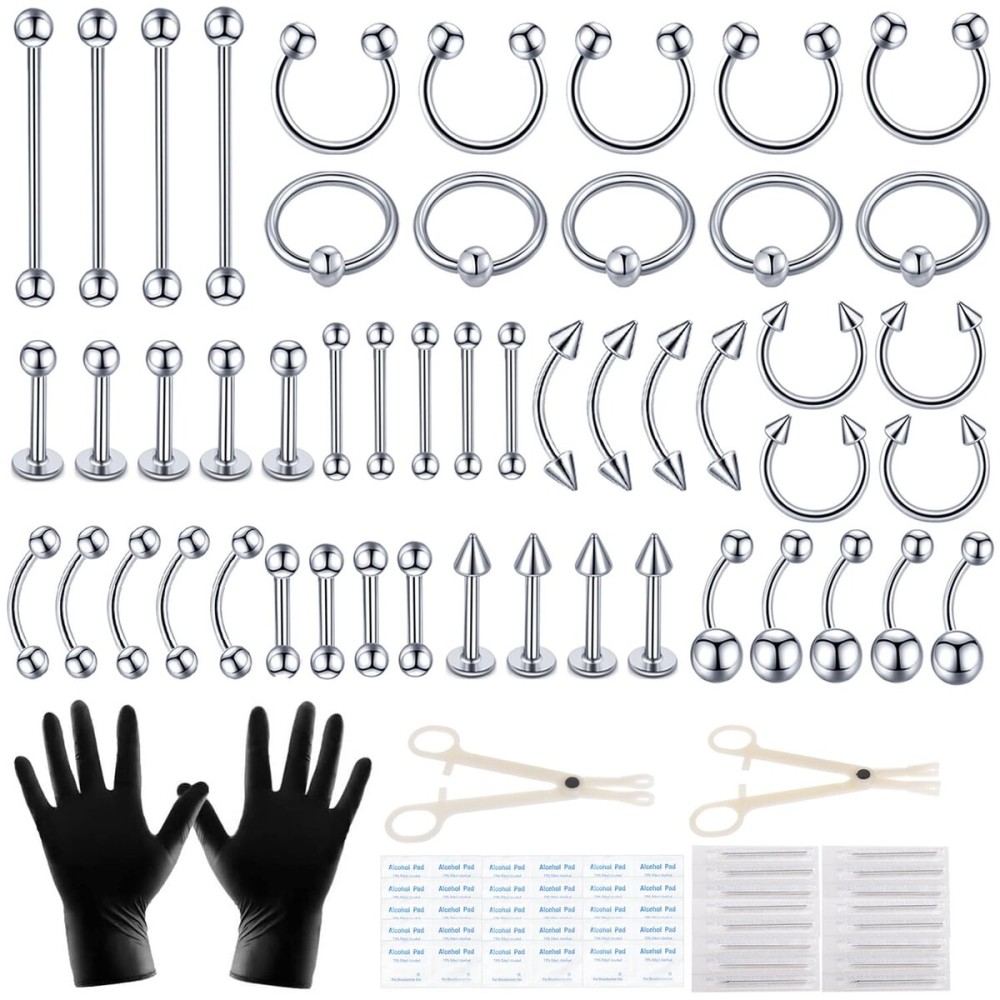 LOYAL BOOK 104pcs Piercing Kit 14G16G Kit Piercing Kits for all piercings (Stainless steel color) LOYAL BOOK 104pcs Piercing Kit 14G16G Kit Piercing Kits for all piercings (Stainless steel color)