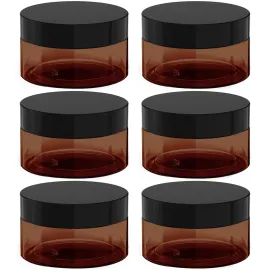 8 oz Amber Plastic Cosmetic Jars Leak Proof Container with Black Lid for Cream, Lotion, Powder, ointment, Beauty Products etc, 6 Pcs.