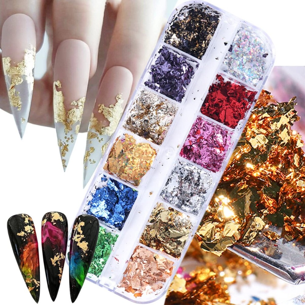 Holographic Nail Glitter Foils, 12 Colors Sparkly Ultra-Thin Aluminum Foil Nail Art Flakes Design, Laser Nail Sequins Acrylic Supplies for Women Girls Manicure Charms Decorations, DIY 3D Nail Art Tips Holographic Nail Glitter Foils, 12 Colors Sparkly Ultra-Thin Aluminum Foil Nail Art Flakes Design, Laser Nail Sequins Acrylic Supplies for Women Girls Manicure Charms Decorations, DIY 3D Nail Art Tips