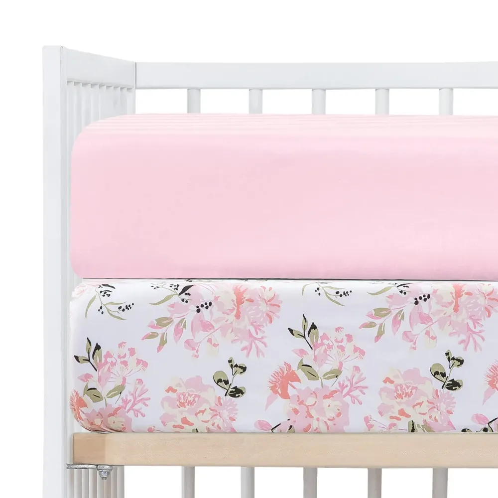 Crib Sheets Girl 2 Pack Set, 2 Pack Toddler Bed Sheets Set, Floral Print Fitted Crib Sheet for Standard Crib & Toddler Mattress, Size 28 x 52 inches, Pink N Floral Crib Sheets Girl 2 Pack Set, 2 Pack Toddler Bed Sheets Set, Floral Print Fitted Crib Sheet for Standard Crib & Toddler Mattress, Size 28 x 52 inches, Pink N Floral
