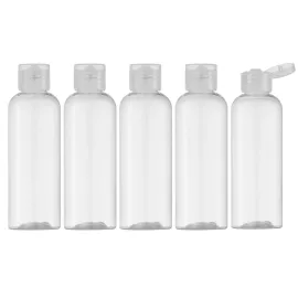 LISAPACK 3.4Oz Travel Bottles with Flip Cap (5 Pcs) Empty Dispenser Container for Travel Size Cosmetics (100ml, Clear Cap)