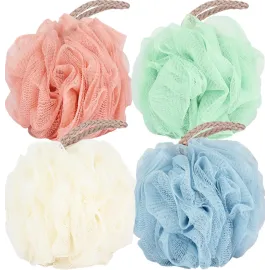 Fu Store Loofah Sponge Shower Loofahs 50g Bath Sponges Mesh Balls 4 Colors for Body Scrubber Exfoliator Wash Back Scrubber Bathroom Men Women - 4 Pack Scrubbers Cleaning Bathing Accessories