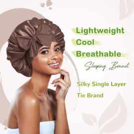 BONNET QUEEN Satin Bonnet Cool Breathable Single Layer Silk Bonnet for Sleeping Women Hair Bonnet Night Sleep Cap Scarf Wrap for Curly Hair with Tie Band Chocolate BONNET QUEEN Satin Bonnet Cool Breathable Single Layer Silk Bonnet for Sleeping Women Hair Bonnet Night Sleep Cap Scarf Wrap for Curly Hair with Tie Band Chocolate