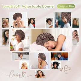BONNET QUEEN Satin Bonnet Cool Breathable Single Layer Silk Bonnet for Sleeping Women Hair Bonnet Night Sleep Cap Scarf Wrap for Curly Hair with Tie Band Chocolate BONNET QUEEN Satin Bonnet Cool Breathable Single Layer Silk Bonnet for Sleeping Women Hair Bonnet Night Sleep Cap Scarf Wrap for Curly Hair with Tie Band Chocolate