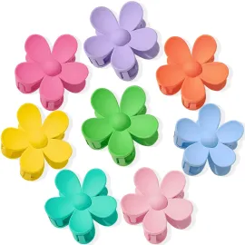 Flower Hair Clips 8PCS, Large Claw Clips for Women Girls Thick Thin Hair, Strong Hold Non slip Big Matte Dasiy Jaw Clamps Hair Accessories 8 Colors
