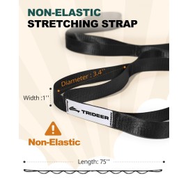 Trideer Stretching Strap Yoga Strap Physical Therapy for Home Workout, Exercise, Pilates and Gymnastics, 10 Loops Non-Elastic Stretch Bands with Aesthetic Packaging for Women & Men (Black)