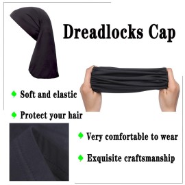 Leeven 2 Pieces Dreadlock Cap Wide Elastic Black Loc Cap Long Braid Cover for Full Hair, Stocking Sleep - Black