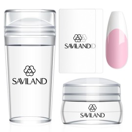 Saviland French Tip Nail Stamp - 4PCS Nail Art Stamper Kit Clear Silicone Nails Stamping Long & Short Jelly Stamper with Scrapers Nails Stamper Kit for French Manicure Home DIY Salon