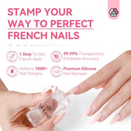 Saviland French Tip Nail Stamp - 4PCS Nail Art Stamper Kit Clear Silicone Nails Stamping Long & Short Jelly Stamper with Scrapers Nails Stamper Kit for French Manicure Home DIY Salon