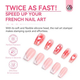 Saviland French Tip Nail Stamp - 4PCS Nail Art Stamper Kit Clear Silicone Nails Stamping Long & Short Jelly Stamper with Scrapers Nails Stamper Kit for French Manicure Home DIY Salon