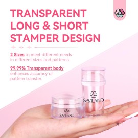 Saviland French Tip Nail Stamp - 4PCS Nail Art Stamper Kit Clear Silicone Nails Stamping Long & Short Jelly Stamper with Scrapers Nails Stamper Kit for French Manicure Home DIY Salon