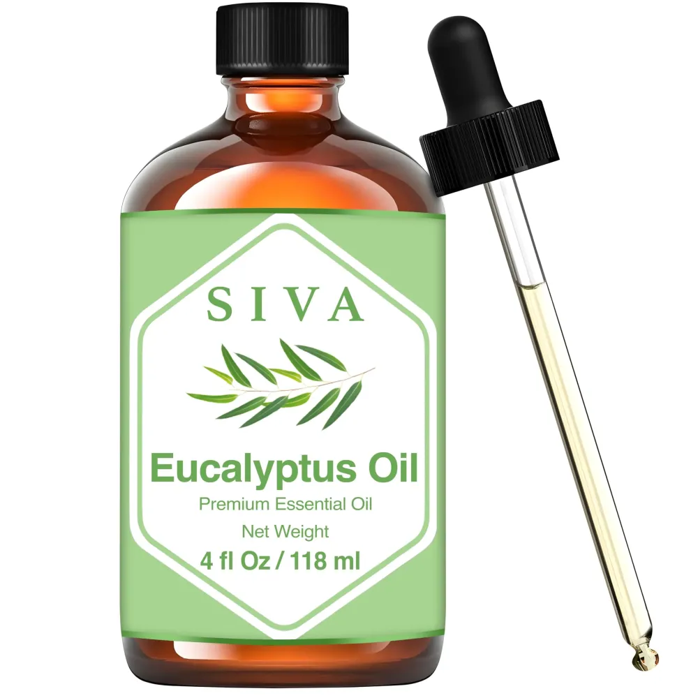 SIVA Eucalyptus Essential Oil - 4 Fl Oz - Natural Eucalyptus Oil - for Diffuser, Face, Skin Care, Aromatherapy, Hair Care, Scalp and Body Massage - with Dropper SIVA Eucalyptus Essential Oil - 4 Fl Oz - Natural Eucalyptus Oil - for Diffuser, Face, Skin Care, Aromatherapy, Hair Care, Scalp and Body Massage - with Dropper