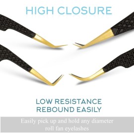 SIVOTE Fiber Tip Lash Tweezers for Eyelash Extensions with Diamond Grip, Black, Set of 4 - Precise Tips Japanese Steel for Classic, Volume & Mega Volume Lashes, Anti-Rust - Ideal for Lash Artists