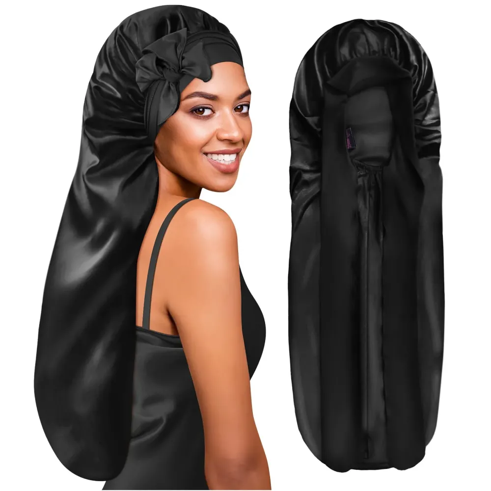BONNET QUEEN Braid Bonnet Foldable Extra Long Bonnet for Braids Silk Bonnet Satin Bonnet with tie Band Hair Bonnet for Sleeping Night for Locs Black BONNET QUEEN Braid Bonnet Foldable Extra Long Bonnet for Braids Silk Bonnet Satin Bonnet with tie Band Hair Bonnet for Sleeping Night for Locs Black
