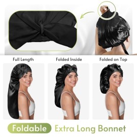 BONNET QUEEN Braid Bonnet Foldable Extra Long Bonnet for Braids Silk Bonnet Satin Bonnet with tie Band Hair Bonnet for Sleeping Night for Locs Black BONNET QUEEN Braid Bonnet Foldable Extra Long Bonnet for Braids Silk Bonnet Satin Bonnet with tie Band Hair Bonnet for Sleeping Night for Locs Black