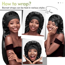 BONNET QUEEN Braid Bonnet Foldable Extra Long Bonnet for Braids Silk Bonnet Satin Bonnet with tie Band Hair Bonnet for Sleeping Night for Locs Black BONNET QUEEN Braid Bonnet Foldable Extra Long Bonnet for Braids Silk Bonnet Satin Bonnet with tie Band Hair Bonnet for Sleeping Night for Locs Black
