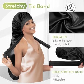 BONNET QUEEN Braid Bonnet Foldable Extra Long Bonnet for Braids Silk Bonnet Satin Bonnet with tie Band Hair Bonnet for Sleeping Night for Locs Black BONNET QUEEN Braid Bonnet Foldable Extra Long Bonnet for Braids Silk Bonnet Satin Bonnet with tie Band Hair Bonnet for Sleeping Night for Locs Black