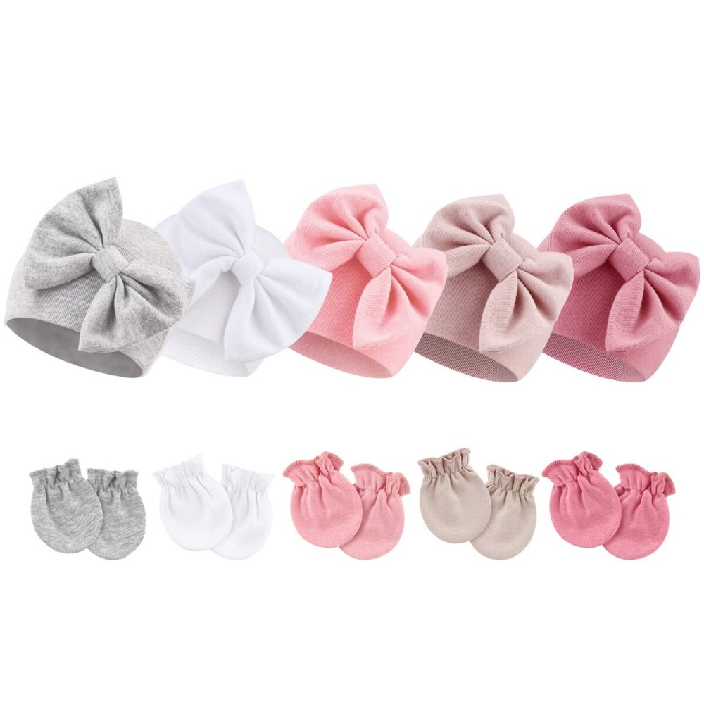 BQUBO Newborn Baby Girls Hats Mittens Set Hospital Hat Beanie Infant Bow Hats Baby Cotton Gloves No Scratch Mittens for 0-6 Months BQUBO Newborn Baby Girls Hats Mittens Set Hospital Hat Beanie Infant Bow Hats Baby Cotton Gloves No Scratch Mittens for 0-6 Months
