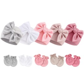 BQUBO Newborn Baby Girls Hats Mittens Set Hospital Hat Beanie Infant Bow Hats Baby Cotton Gloves No Scratch Mittens for 0-6 Months BQUBO Newborn Baby Girls Hats Mittens Set Hospital Hat Beanie Infant Bow Hats Baby Cotton Gloves No Scratch Mittens for 0-6 Months