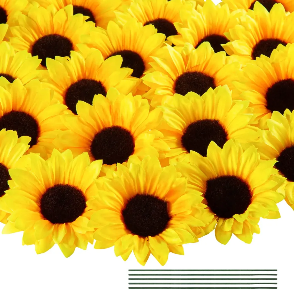 Coferset 40pcs Fake Sunflower Heads with Stems, 4 Sunflower Artificial Silk Flower Heads for Party Baby Shower Wedding Making Handicrafts Home Decor(Yellow) Coferset 40pcs Fake Sunflower Heads with Stems, 4 Sunflower Artificial Silk Flower Heads for Party Baby Shower Wedding Making Handicrafts Home Decor(Yellow)