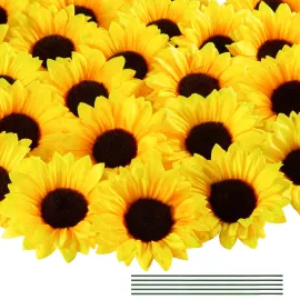 Coferset 40pcs Fake Sunflower Heads with Stems, 4 Sunflower Artificial Silk Flower Heads for Party Baby Shower Wedding Making Handicrafts Home Decor(Yellow) Coferset 40pcs Fake Sunflower Heads with Stems, 4 Sunflower Artificial Silk Flower Heads for Party Baby Shower Wedding Making Handicrafts Home Decor(Yellow)