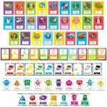 64 PCS Educational Cards, Laminated Water/Tear Proof Preschool Learning Posters Include Alphabet Numbers Colors & 2D/3D Shapes, Kindergarten Preschool Early Education Cards Home Classroom Decorations