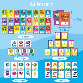64 PCS Educational Cards, Laminated Water/Tear Proof Preschool Learning Posters Include Alphabet Numbers Colors & 2D/3D Shapes, Kindergarten Preschool Early Education Cards Home Classroom Decorations 64 PCS Educational Cards, Laminated Water/Tear Proof Preschool Learning Posters Include Alphabet Numbers Colors & 2D/3D Shapes, Kindergarten Preschool Early Education Cards Home Classroom Decorations