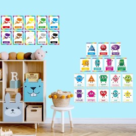 64 PCS Educational Cards, Laminated Water/Tear Proof Preschool Learning Posters Include Alphabet Numbers Colors & 2D/3D Shapes, Kindergarten Preschool Early Education Cards Home Classroom Decorations 64 PCS Educational Cards, Laminated Water/Tear Proof Preschool Learning Posters Include Alphabet Numbers Colors & 2D/3D Shapes, Kindergarten Preschool Early Education Cards Home Classroom Decorations