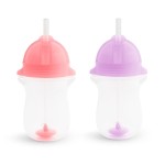 Munchkin Any Angle Weighted Toddler Straw Cups with Click Lock Lid, 10 Ounce, 2 Pack, Pink/Purple