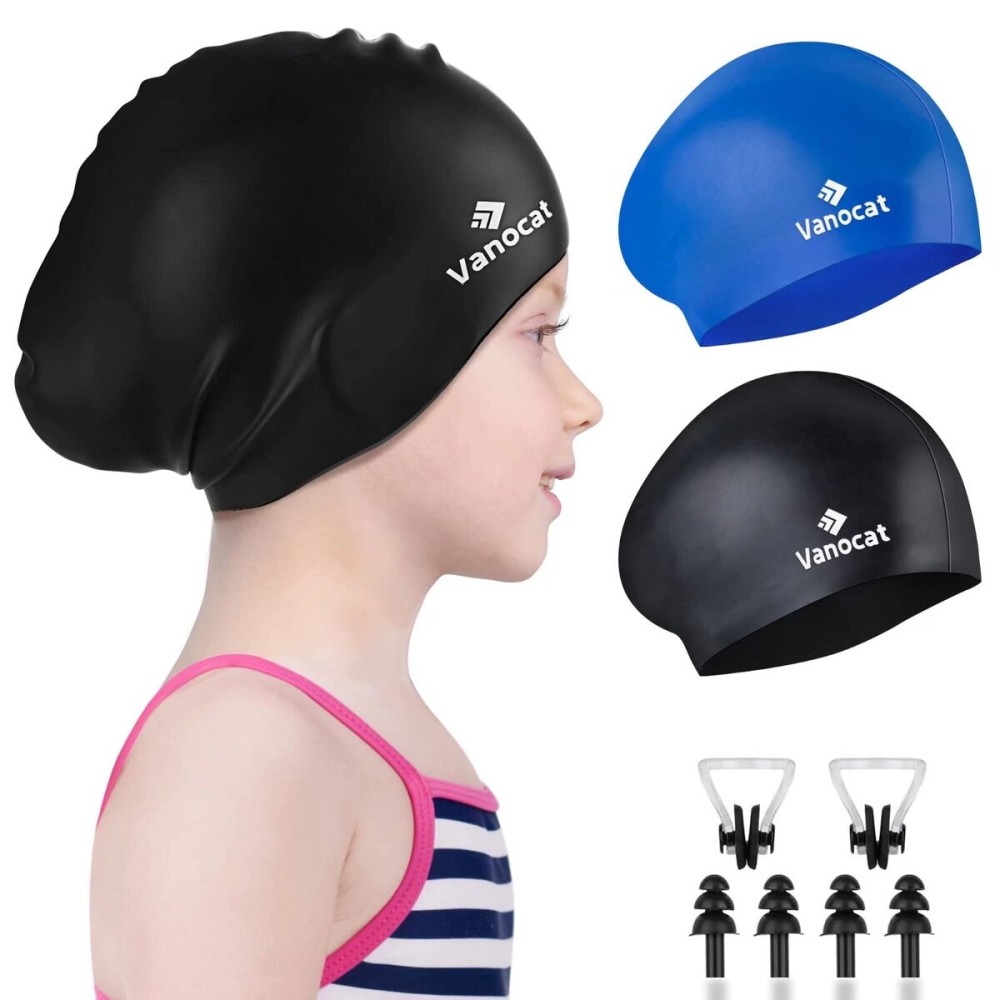 2 Pack Kids Swim Caps for Long/Short Hair, Unisex Silicone Swimming Cap for Age 3-15 Children Toddler Youth Teen, Waterproof Shower Cap Bathing Hats for Girls Boys with Ear Plugs & Nose Clip-8 2 Pack Kids Swim Caps for Long/Short Hair, Unisex Silicone Swimming Cap for Age 3-15 Children Toddler Youth Teen, Waterproof Shower Cap Bathing Hats for Girls Boys with Ear Plugs & Nose Clip-8