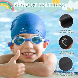 2 Pack Kids Swim Caps for Long/Short Hair, Unisex Silicone Swimming Cap for Age 3-15 Children Toddler Youth Teen, Waterproof Shower Cap Bathing Hats for Girls Boys with Ear Plugs & Nose Clip-8 2 Pack Kids Swim Caps for Long/Short Hair, Unisex Silicone Swimming Cap for Age 3-15 Children Toddler Youth Teen, Waterproof Shower Cap Bathing Hats for Girls Boys with Ear Plugs & Nose Clip-8