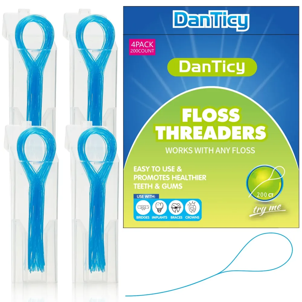 Floss Threaders, Deep Clean Dental Floss Threader for Braces, Bridges, and Implants 200PCS(4Pack),Blue Floss Threaders, Deep Clean Dental Floss Threader for Braces, Bridges, and Implants 200PCS(4Pack),Blue