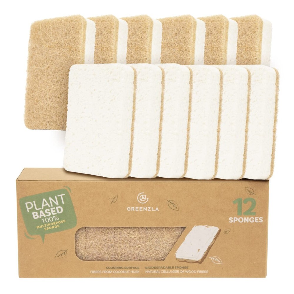 Greenzla Natural Kitchen Sponges 12 Pack - Plant-Based Biodegradable Sisal Hemp Dish Sponge - Eco-Friendly, Zero-Odor, Non-Scratch Scouring Pad for Kitchen Countertops, Bathtubs, Tiles, and More Greenzla Natural Kitchen Sponges 12 Pack - Plant-Based Biodegradable Sisal Hemp Dish Sponge - Eco-Friendly, Zero-Odor, Non-Scratch Scouring Pad for Kitchen Countertops, Bathtubs, Tiles, and More