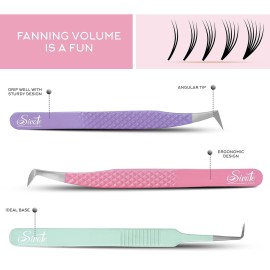 SIVOTE Lash Tweezers for Eyelash Extensions, Set of 3 - Volume, Volume Boot, Slim 90 Degree Tweezers with Fiber Tips in Pastel Colors, Ideal for Mega, Volume & Russian Lashes - Includes Leather Pouch SIVOTE Lash Tweezers for Eyelash Extensions, Set of 3 - Volume, Volume Boot, Slim 90 Degree Tweezers with Fiber Tips in Pastel Colors, Ideal for Mega, Volume & Russian Lashes - Includes Leather Pouch