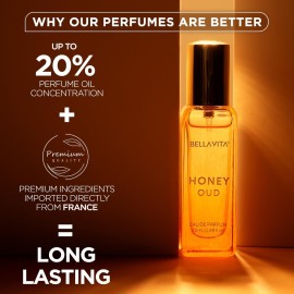 BellaVita Luxury Honey OUD Eau de Parfum Travel Size Edition 20 ml | Long-Lasting Mini Perfumes for Women | Notes: Patchouli, Vanilla, Bergamot & Spicy Notes | Pocket Perfume for Women | Vegan Perfume BellaVita Luxury Honey OUD Eau de Parfum Travel Size Edition 20 ml | Long-Lasting Mini Perfumes for Women | Notes: Patchouli, Vanilla, Bergamot & Spicy Notes | Pocket Perfume for Women | Vegan Perfume