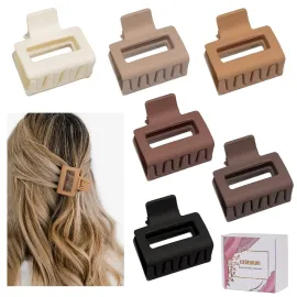 Medium Claw Hair Clips for Women Girls, 2 Matte Rectangle Small Hair Claw Clips for Thin/Medium Thick Hair, Hair Jaw Clips Nonslip Clips (Warm color)
