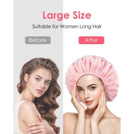 Auban Shower Cap, Shower Cap for Women Terry Cloth Lined EVA Exterior Reusable Double Layer Waterproof, Large Bath Hair Cap, Hotel Travel Essentials Accessories Cleaning Supplies(Pink) Auban Shower Cap, Shower Cap for Women Terry Cloth Lined EVA Exterior Reusable Double Layer Waterproof, Large Bath Hair Cap, Hotel Travel Essentials Accessories Cleaning Supplies(Pink)