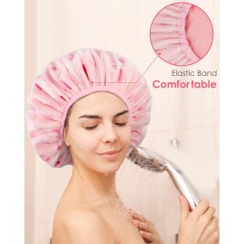 Auban Shower Cap, Shower Cap for Women Terry Cloth Lined EVA Exterior Reusable Double Layer Waterproof, Large Bath Hair Cap, Hotel Travel Essentials Accessories Cleaning Supplies(Pink) Auban Shower Cap, Shower Cap for Women Terry Cloth Lined EVA Exterior Reusable Double Layer Waterproof, Large Bath Hair Cap, Hotel Travel Essentials Accessories Cleaning Supplies(Pink)