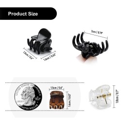 48pcs Mini Hair Claw Clips for Women Girls, Small Tiny Hair Clips Claws Little Plastic Jaw Clamps Clips with Transparent Box (Black/Brown/Clear)