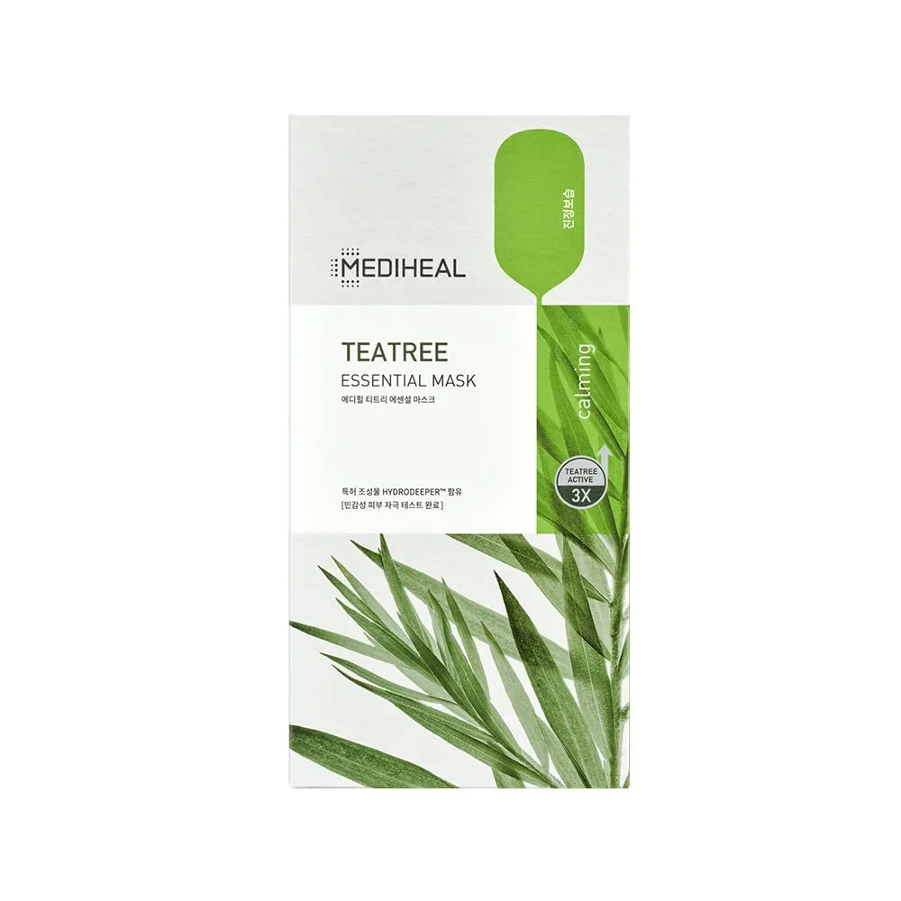 Mediheal Best Korean Sheet Mask - Tea Tree Essential Face Mask 10 Sheets For All Skin Types Korean Best Sheet Mask Soothing Calming Mediheal Best Korean Sheet Mask - Tea Tree Essential Face Mask 10 Sheets For All Skin Types Korean Best Sheet Mask Soothing Calming