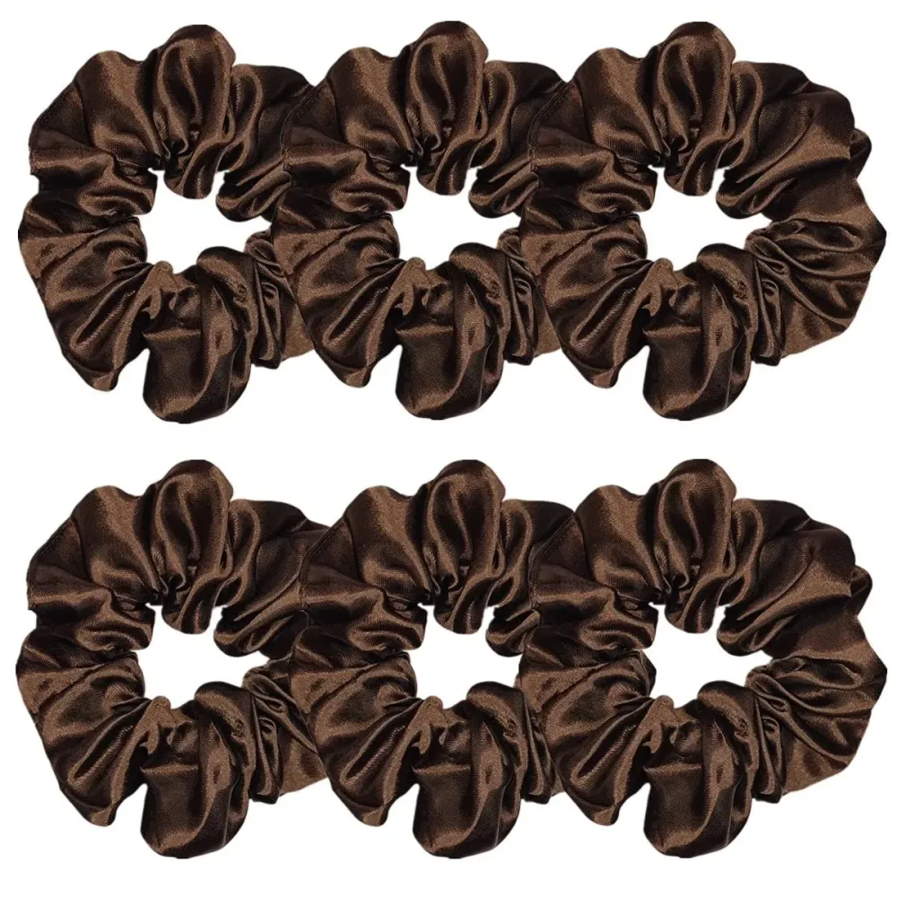 Sufermoe 6 Pcs Satin Silk Hair Scrunchies, 4.5 Inch, Dark Brown, Hair Accessories for Women and Girls