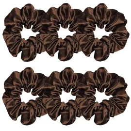Sufermoe 6 Pcs Satin Silk Hair Scrunchies, 4.5 Inch, Dark Brown, Hair Accessories for Women and Girls