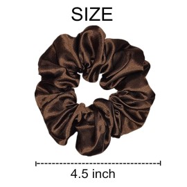 Sufermoe 6 Pcs Satin Silk Hair Scrunchies, 4.5 Inch, Dark Brown, Hair Accessories for Women and Girls