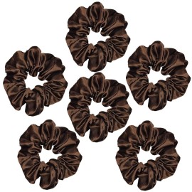Sufermoe 6 Pcs Satin Silk Hair Scrunchies, 4.5 Inch, Dark Brown, Hair Accessories for Women and Girls