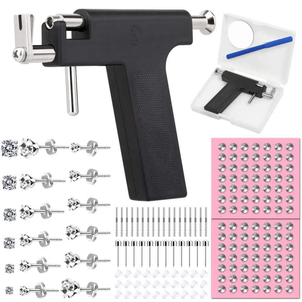 Professional Ear Piercing Gun Kit, Multi Purpose Ear Piercing Kit Nose Piercing Tools Set with 230 Pcs Stainless Steel Stud Earrings and Earrings Backs for Salon and Home Piercing