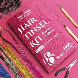 NIACONN Glitter Hair Tinsel Extensions Kit 18 Colors with Tools and Beads, 48 Inch Sparkly Fairy Colorful Tensile Strands Shiny Hair Accessories for Women Girls Kids NIACONN Glitter Hair Tinsel Extensions Kit 18 Colors with Tools and Beads, 48 Inch Sparkly Fairy Colorful Tensile Strands Shiny Hair Accessories for Women Girls Kids