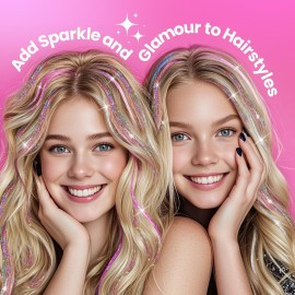 NIACONN Glitter Hair Tinsel Extensions Kit 18 Colors with Tools and Beads, 48 Inch Sparkly Fairy Colorful Tensile Strands Shiny Hair Accessories for Women Girls Kids NIACONN Glitter Hair Tinsel Extensions Kit 18 Colors with Tools and Beads, 48 Inch Sparkly Fairy Colorful Tensile Strands Shiny Hair Accessories for Women Girls Kids